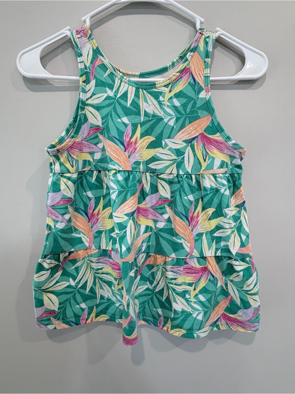 wonder nation Green Tropical Floral Tiered Tank Top